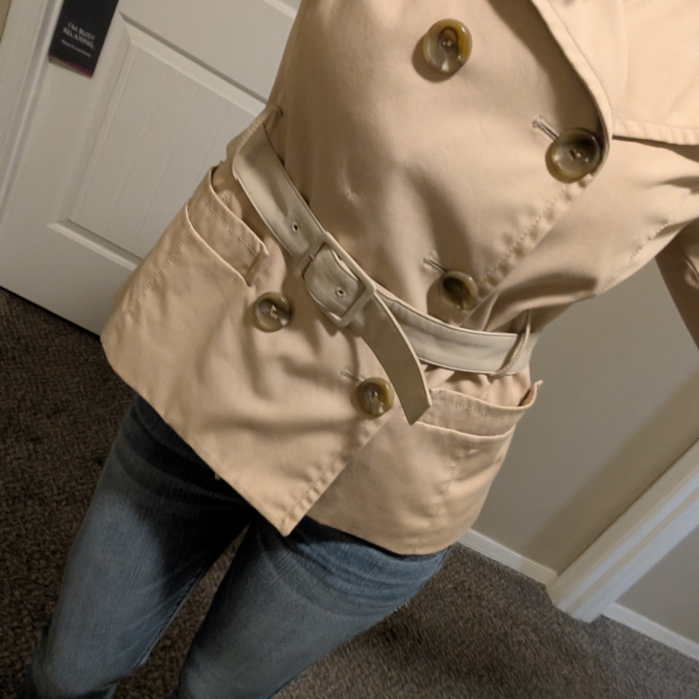 Kenneth Cole New York Cream Belted Short Trench Coat - Picture 2 of 6